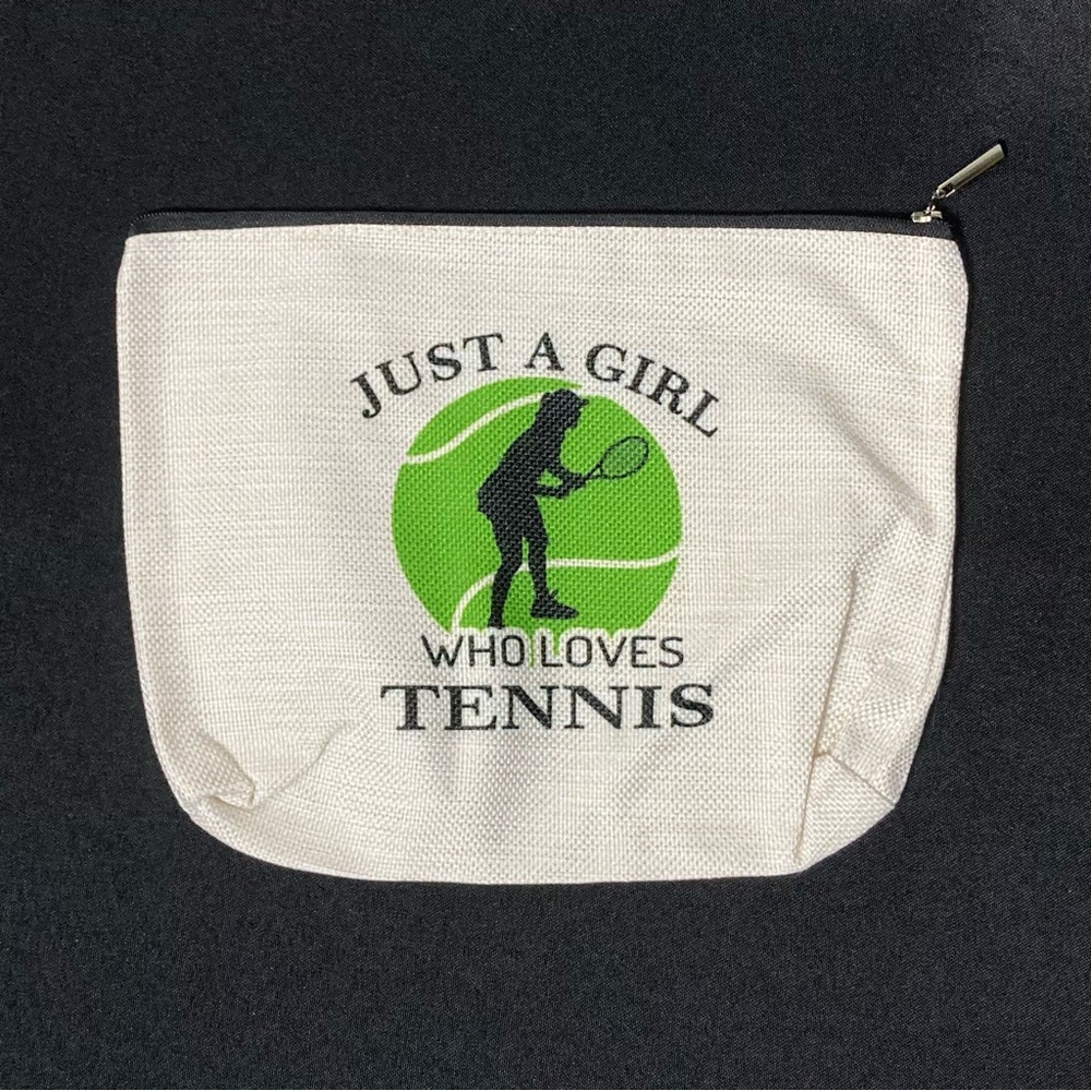 Women’s Sports White Canvas Cosmetic Bag Just A Girl Who Loves Tennis Graphic